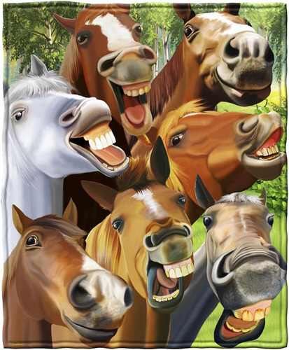 Dawhud Direct Cartoon Selfie Horses Manta De Forro Polar Par