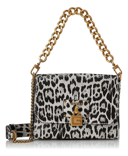 ~? Guess Aleta Crossbody Centre Stage, Leopardo Negro/blanco