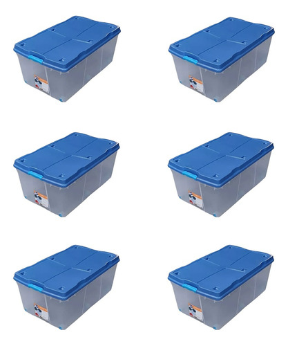 Pack 6 Cajas Organizadoras 100lts Wenco C/ Ruedas 82x48x35cm