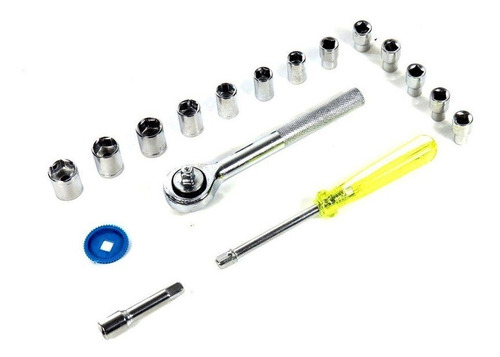 Jogo Soquetes Cromado Curto 1/4 Em Milimetro 4-13mm C/17 Pçs