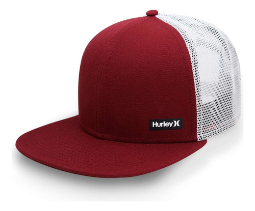 Gorra Hurley Trucker Con Visera Plana, Vino, Gris Y Negro