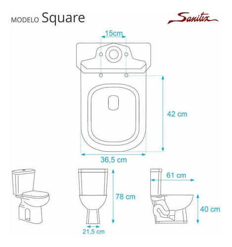 Asiento de inodoro acolchado Sanitex Astra, cuadrado, blanco