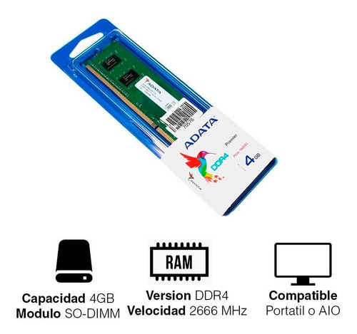 Imagen 5 de 5 de Memoria Ram 4gb Ddr4 2666mhz Adata Para Portatil Y Aio
