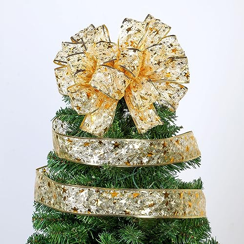 Christmas Tree Topper, Large Toppers Bow Ribbon With Gl...