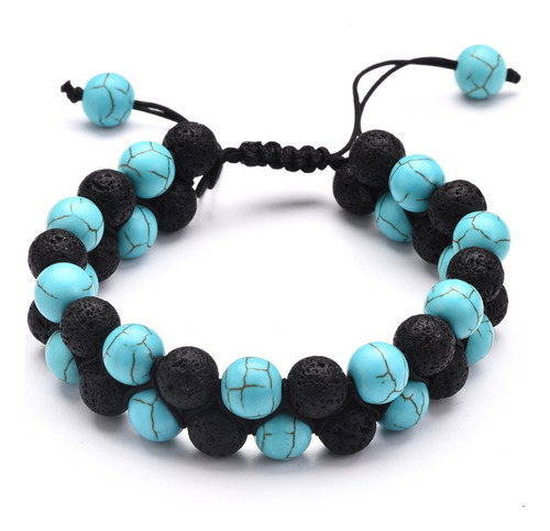 Pulsera Doble Piedras Volcánicas Y Turquesa B861