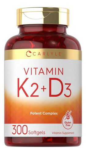 Vitamina K2 Con D3 10,000 Ui Carlyle 300 Softgels Eeuu