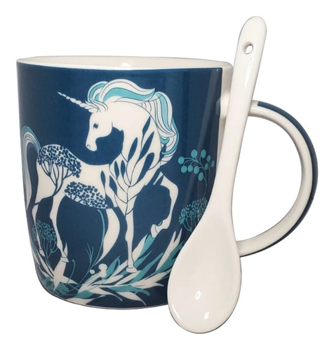 Taza De Café Unicornio De Porcelana Con Cuchara