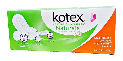 Toallas Femeninas Kotex Naturals Manzanilla 50 Piezas Paq