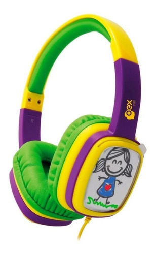 Fone Infantil Oex Kids Cartoon Hp302 85db Verde E Roxo Cor Roxo/Verde