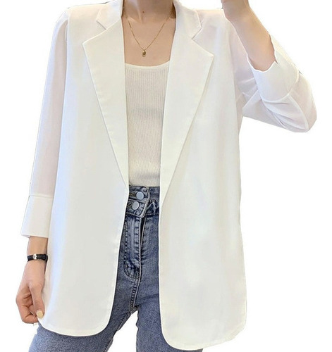 Casual Fresco Saco Blazer Manga 3/4 Cuello Mujer Cómodo