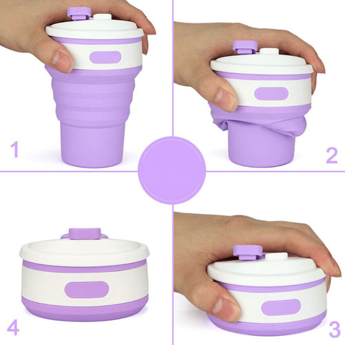 Imagem 4 de 8 de Copo Silicone Retrátil Dobrável Com Tampa 350ml