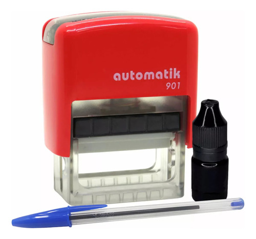 Sello Personalizado Automático Rojo Con Bolígrafo Y Frasco De Tinta De Regalo