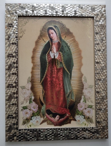 Virgen De Guadalupe Con Manto Verde En Marco Condesita 47 X 