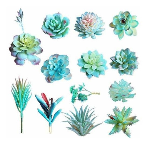 13 Piezas Surtidas De Plantas Suculentas Artificiales Azules