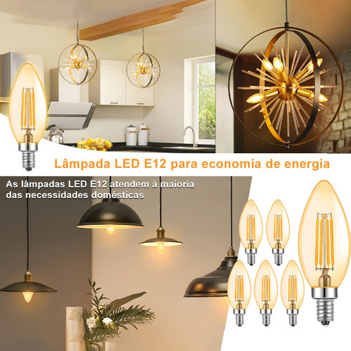 Kit 6 Vela E14 Filamento Led Lâmpada 4w Ambar Branco Quente