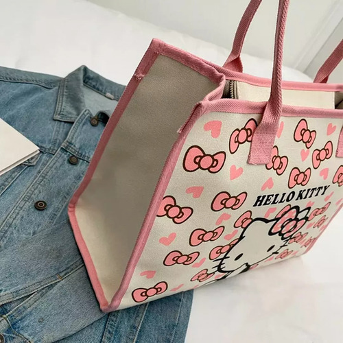 Bolsa De Lona Bolso De Mano Tote Bag Grande Moda Hello Kitty