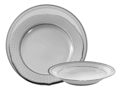 Baixela Em Porcelana Noritake Rochester Platinum 18 Peças