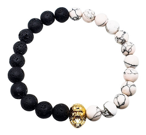 Pulsera Hombre Chapa De Oro Piedra Volcánica Howlita Gorila