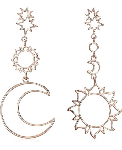 Aretes Colgantes Gota Grande Asimetrica Con Estrellas Sol Y