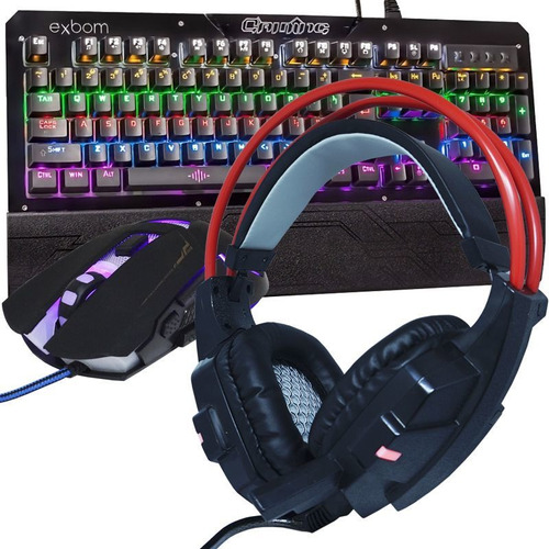 Teclado Mecânico Abnt2 Mouse Headset Gamer Led Usb Vermelho