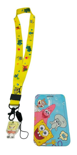 Gafete De Bob Esponja Azul + Cordón Lanyard + Cinta Gafete