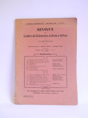 Revista Do Centro Sciencias Letras Arte Campinas Brasil 1920