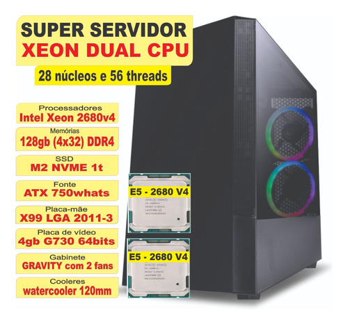 Computador Servidor Xeon Dual Cpu 2680 V4 + 128gb(4x32) Ddr4