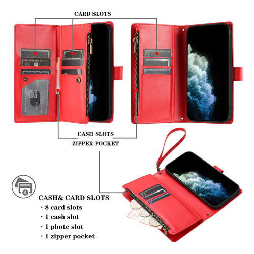 Compatível Com Capa Oppo Find X5 Lite, Porta-cartões, Zíper