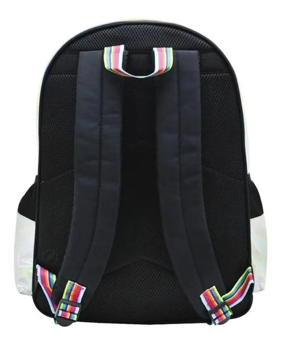 Imagem 5 de 10 de Mochila Juvenil Now United Prata Holográfica Costas Notebook