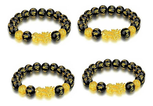 Pulsera De 4 Piezas Original Feng Shui Piedras Obsidiana Pix