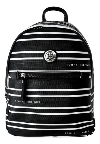 Mochila urbana Tommy Hilfiger 69J2054 color negro diseño rayas 5L