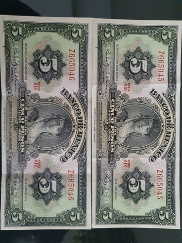 Billete Antiguo De 5 Pesos La Gitana 1964. Excelente Estado