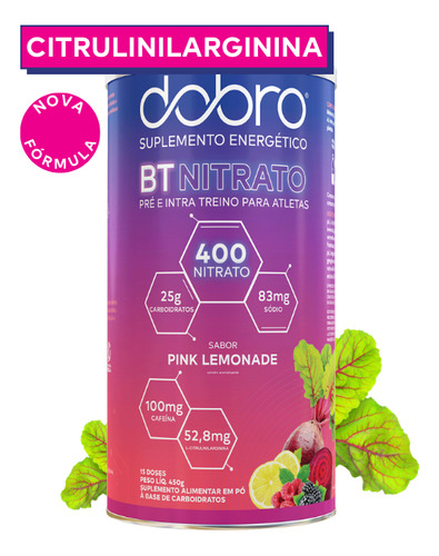 Bt Nitrato Pré Intra Citrulina Dobro Pink Lemonade 450g Veg