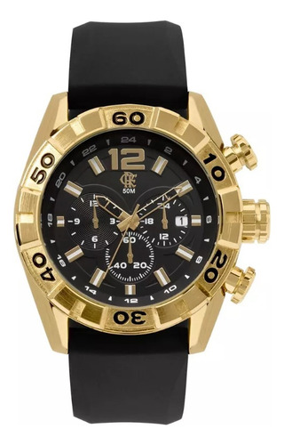 Relógio De Pulso Technos Com Corria De Silicone Cor Preto - Bisel Dourado
