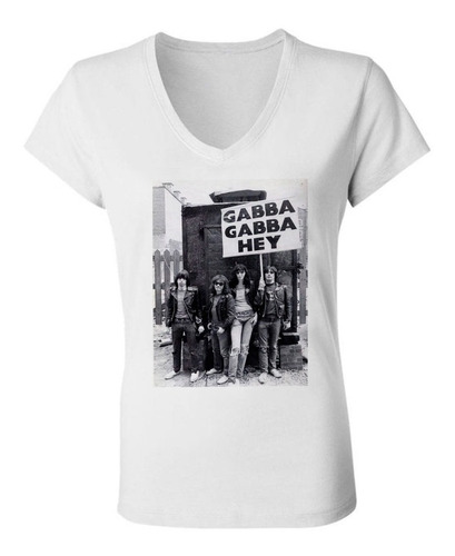 Remera Mujer Escote V Spum Ramones Gabba Gabba Hey Logo