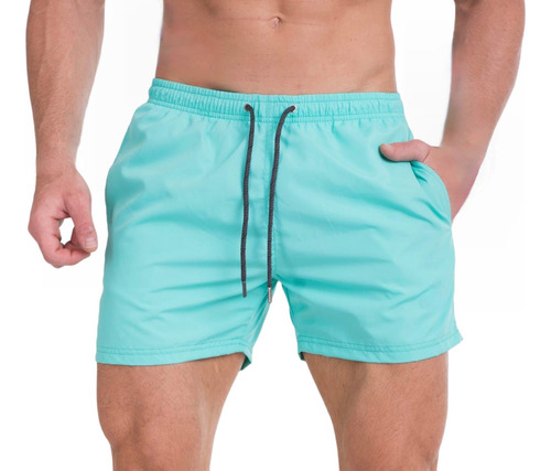 Short De Baño De Hombre Liso Traje Malla Suspensor Bolsillos