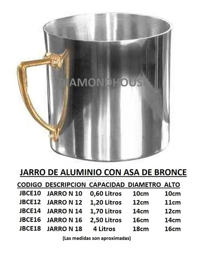 Jarro Hervidor Grande 4 Ls Aluminio Sin Tapa Asa Bronce N 18