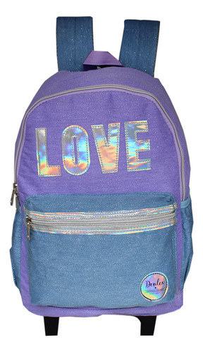 Mochila Escolar Infantil Juvenil Com Rodas Holográfica Love