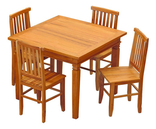 Conjunto Mesa De Jantar 1 X 1 M 4 Cadeiras Mineira Madeira Cor Natural Desenho Do Tecido Das Cadeiras Ripado