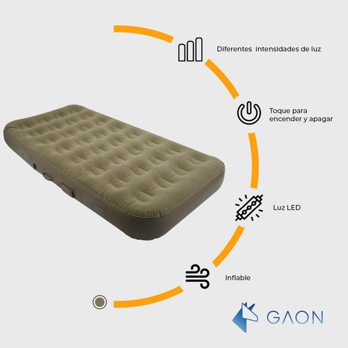 Colchon Inflable Individual Cama De Aire Portatil Camping Color Gris