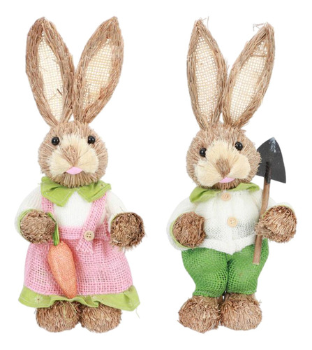 1 Par De Decoración De Conejo De Pascua De Paja Con A