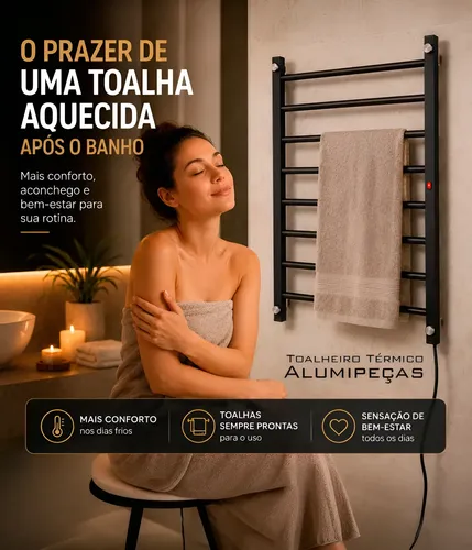 Toalheiro Térmico Consumo Eficiente Elétrico Aquecido Grande Preto 1