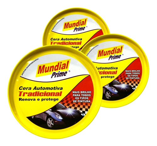 Kit 3 Cera Pastosa Automotiva Tradicional Renova E Protege