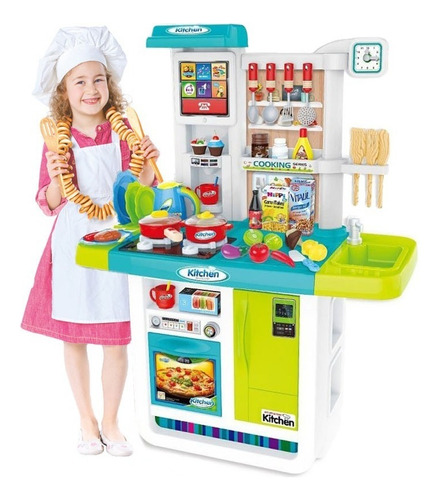 Cozinha Infantil Grande Completa Painel Touch Fogão Pia Som Cor Colorido