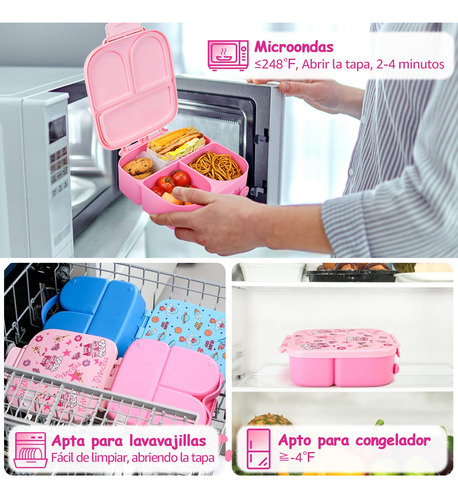 Lonchera Bento Box Para Niños 1400ml 4 Divisiones Portátil