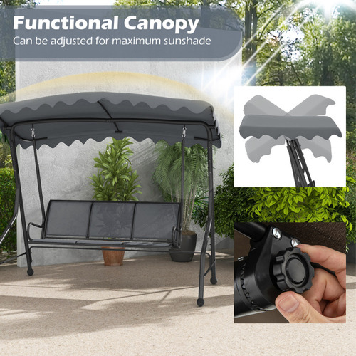 Columpio Para Exterior De 3 Plazas Toldo Ajustable Gpl Gris