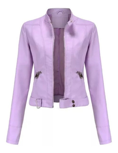 Chaqueta Corta De Cuero Con Cuello Alto Para Mujer