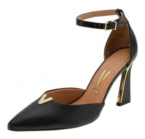 Scarpin Feminino Vizzano Salto Alto Geométrico Pelica Preto