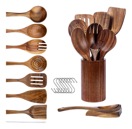 Woodme Cucharas De Madera Para Cocinar, 9 Piezas De Madera D