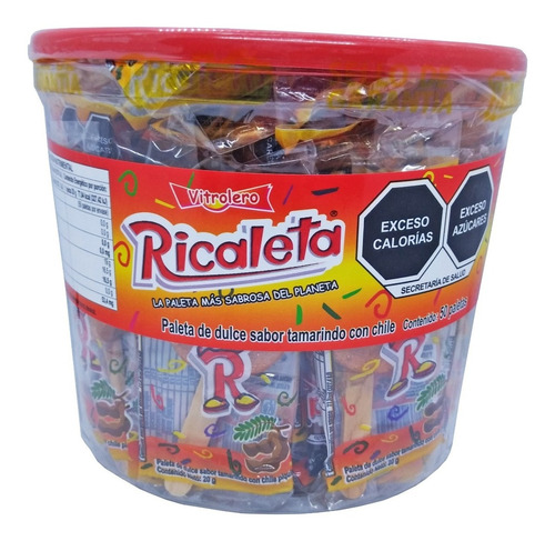 Paleta Ricaleta Tamarindo Con Chile Piquín Vitrolero 50 Pzs